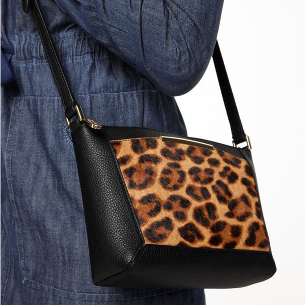 Talbots Leopard Calf Hair & Black Pebble Leather Crossbody Bag